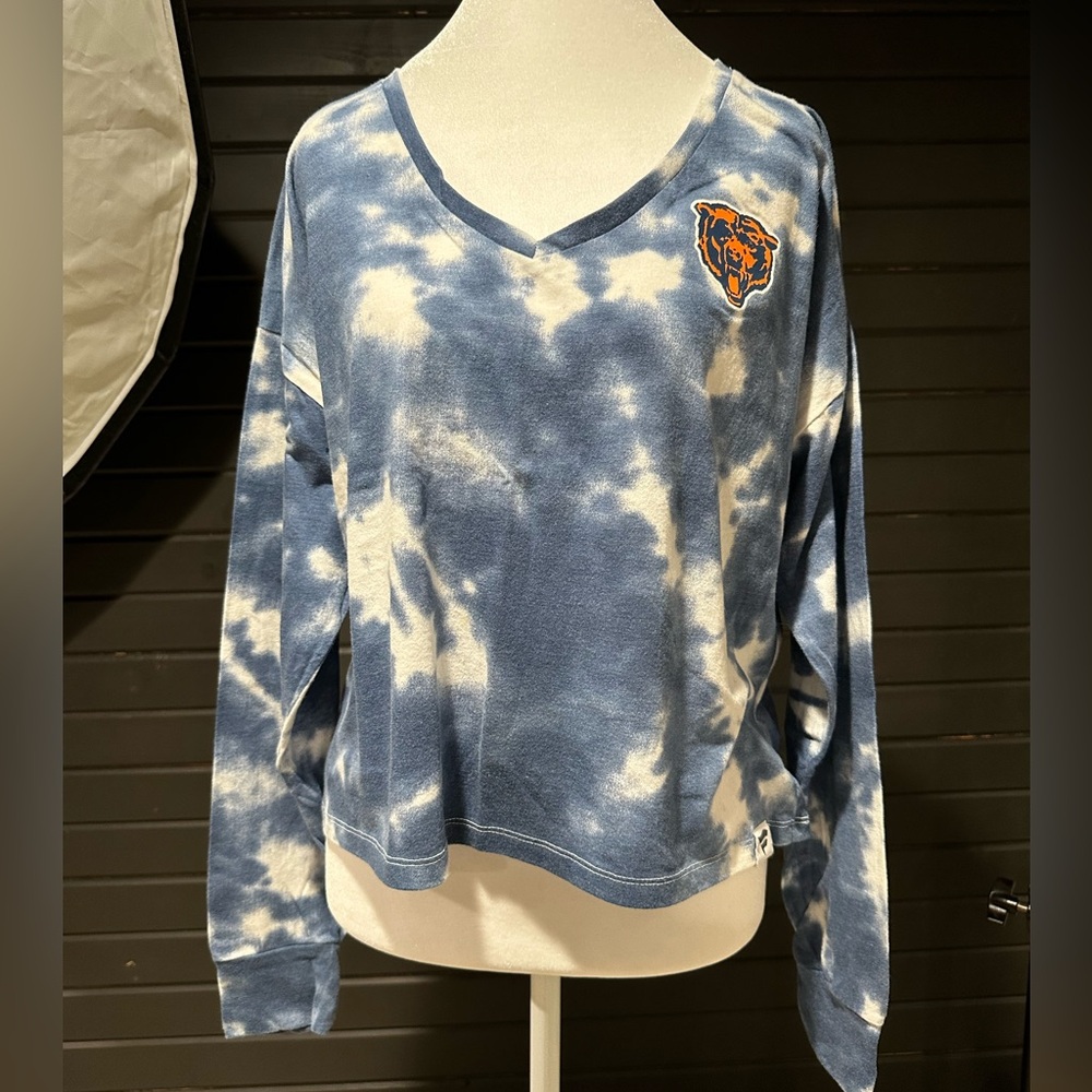 Fanatics Women's Chicago Bears Blue Tie-Dye V-Neck Crop Top size large